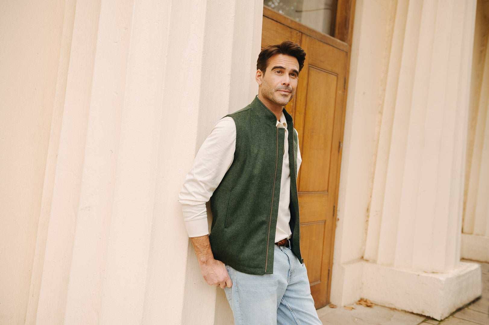 Darzi Zipped Gilet - Green Loden Wool