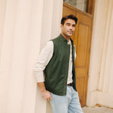 Darzi Zipped Gilet - Green Loden Wool