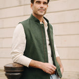 Darzi Zipped Gilet - Green Loden Wool