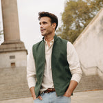 Darzi Zipped Gilet - Green Loden Wool