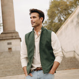 Darzi Zipped Gilet - Green Loden Wool
