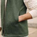 Darzi Zipped Gilet - Green Loden Wool