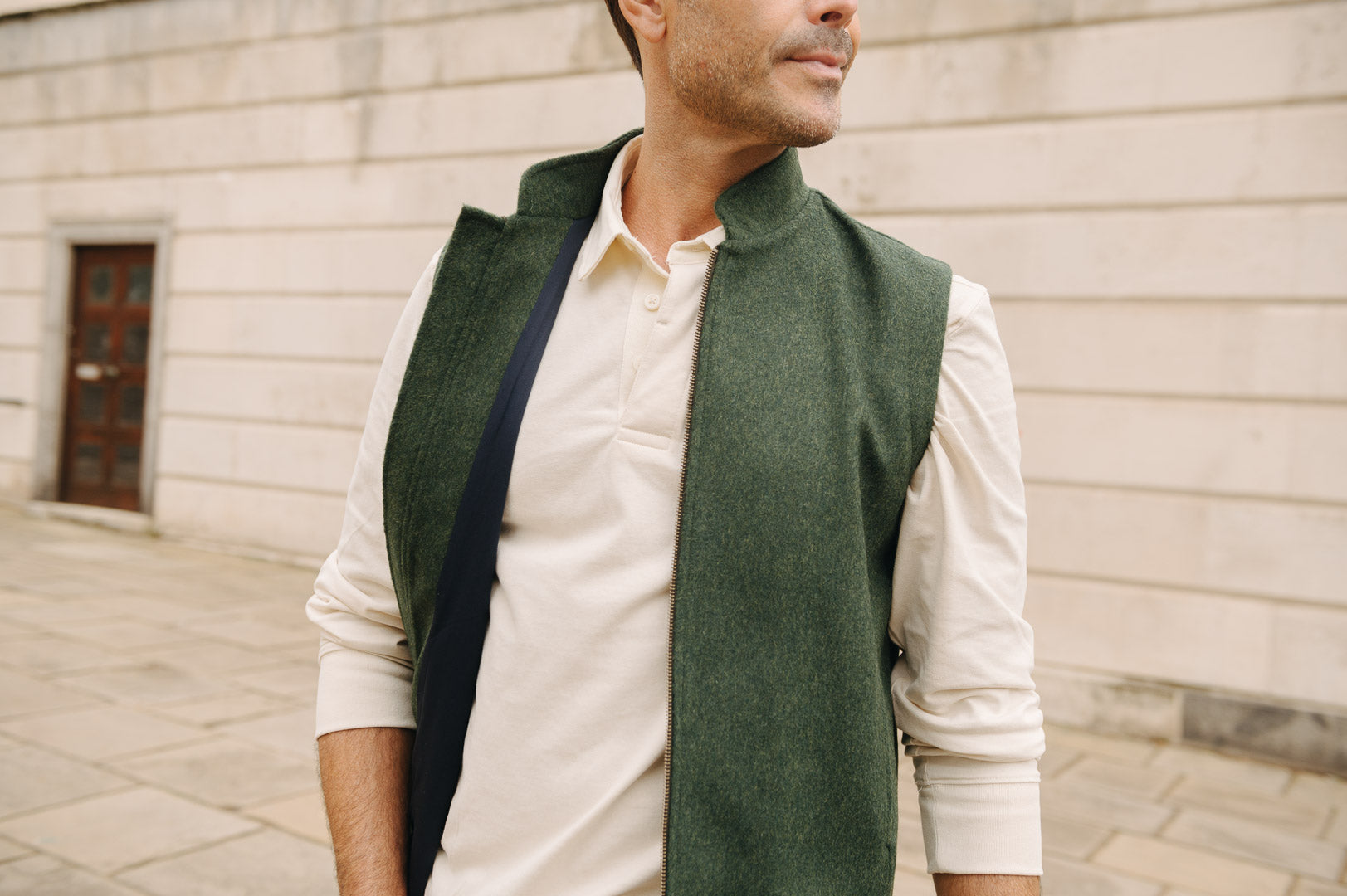 Darzi Zipped Gilet - Green Loden Wool