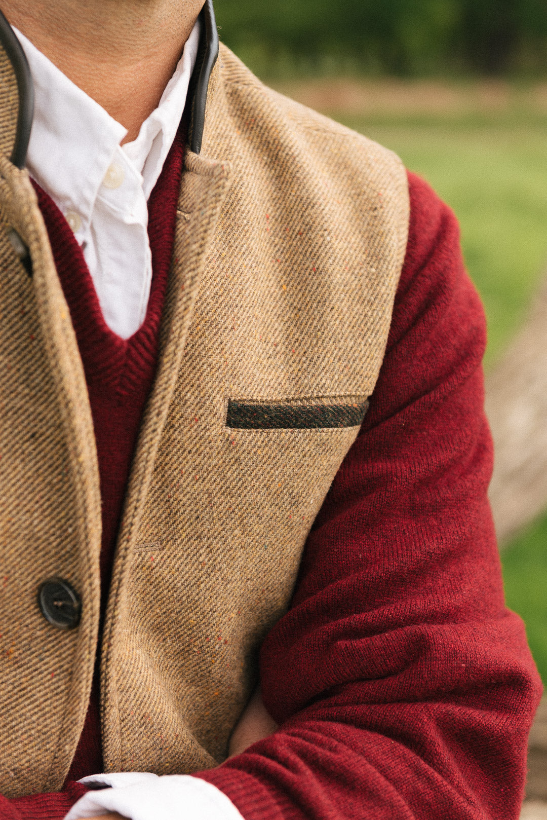 Men's Shetland Wool Darzi gilet in Camel Brown