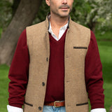 Men's Shetland Wool Darzi gilet in Camel Brown