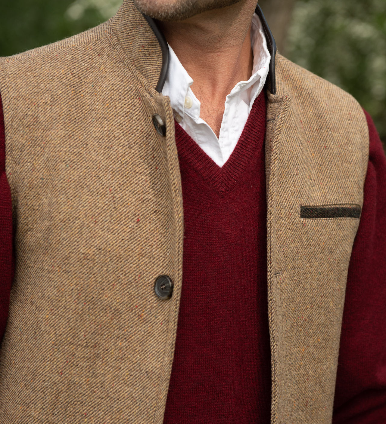 Men's Shetland Wool Darzi gilet in Camel Brown