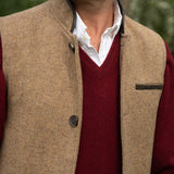 Men's Shetland Wool Darzi gilet in Camel Brown