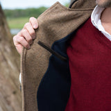 Men's Shetland Wool Darzi gilet in Camel Brown - inside pocket