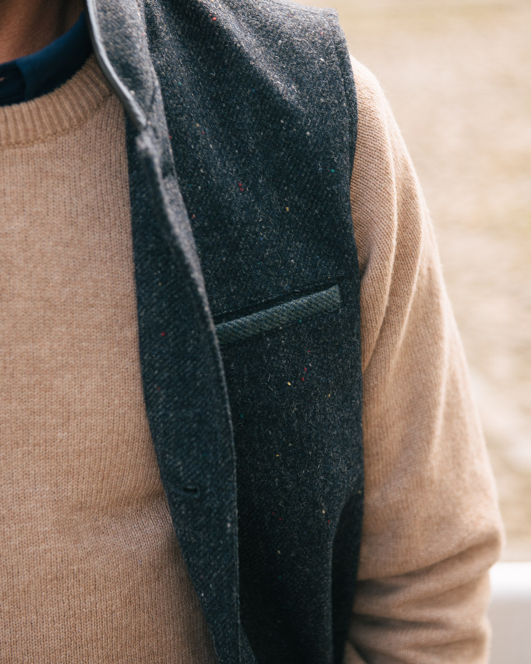 Darzi Shetland Wool Gilet - Dark Blue