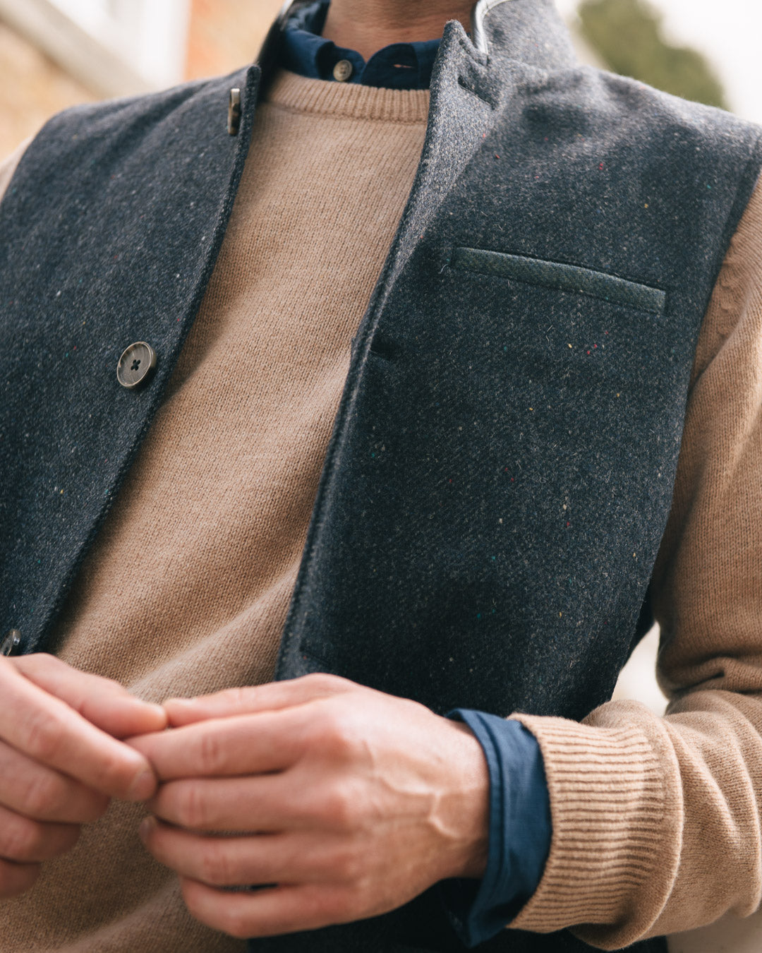 Darzi Shetland Wool Gilet - Dark Blue