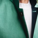 Jade green Darzi Como linen waistcoat with navy contrast lining