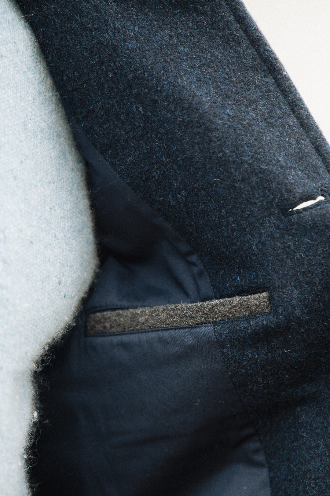 Darzi Midnight Blue merino wool waistcoat - inside pocket detail