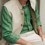 DARZI COMO LINEN WAISTCOAT - LIMESTONE - LING DETAIL 2