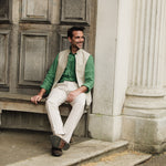 DARZI COMO LINEN WAISTCOAT - LIMESTONE - SEATED