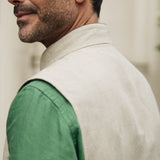 DARZI COMO LINEN WAISTCOAT - LIMESTONE - SHOULDER