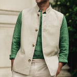 DARZI COMO LINEN WAISTCOAT - LIMESTONE 1