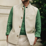 DARZI COMO LINEN WAISTCOAT - LIMESTONE 1