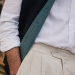 DARZI COMO LINEN NEHRU WAISTCOAT -  NAVY - DETAIL