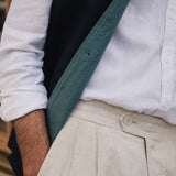 DARZI COMO LINEN NEHRU WAISTCOAT - NAVY - DETAIL