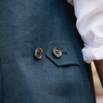 DARZI COMO LINEN NEHRU WAISTCOAT -  NAVY - SIDE ADJUSTER