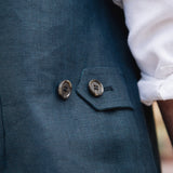 DARZI COMO LINEN NEHRU WAISTCOAT - NAVY - SIDE ADJUSTER