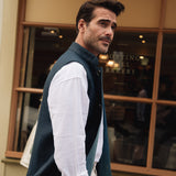 DARZI COMO LINEN NEHRU WAISTCOAT - NAVY - SIDE