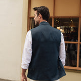 DARZI COMO LINEN NEHRU WAISTCOAT - NAVY - BANK