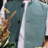 DARZI COMO LINEN WAISTCOAT - SARGASSO BLUE - FRONT DETAIL