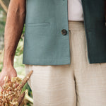 DARZI COMO LINEN WAISTCOAT - SARGASSO BLUE - HEM