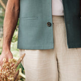 DARZI COMO LINEN WAISTCOAT - SARGASSO BLUE - HEM