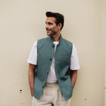 DARZI COMO LINEN WAISTCOAT - SARGASSO BLUE - FULL DETAIL