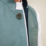 DARZI COMO LINEN WAISTCOAT - SARGASSO BLUE - CHEST DETAIL