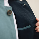 DARZI COMO LINEN WAISTCOAT - SARGASSO BLUE - CONTRAST LINING