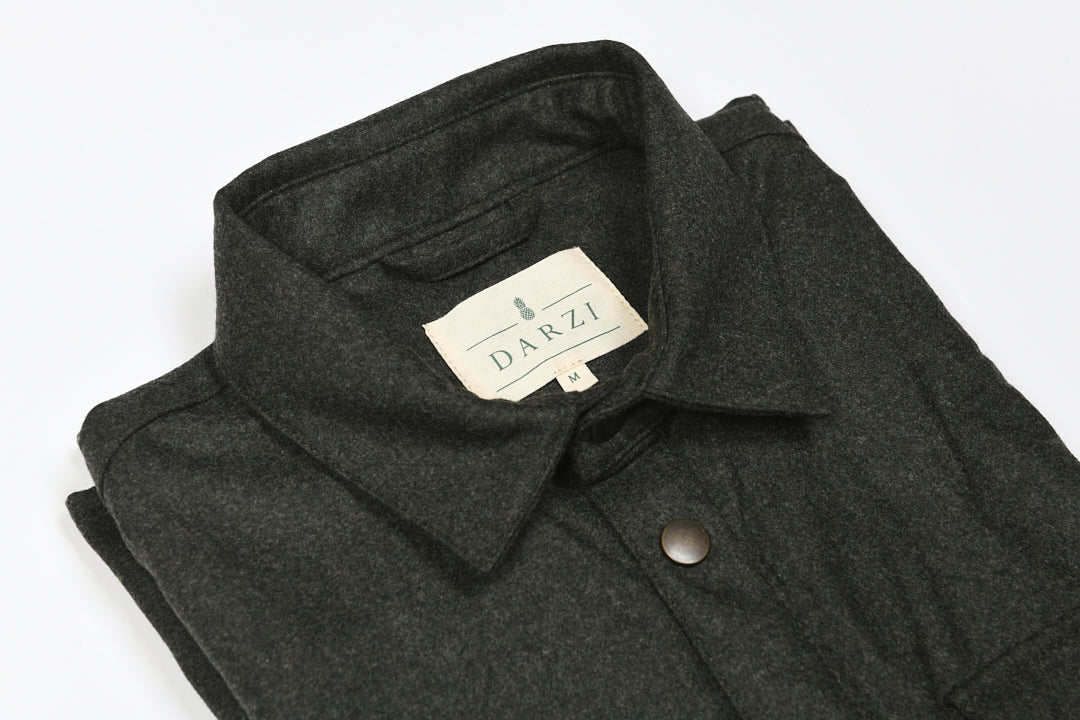 Darzi Wye Overshirt - Olive - Collar
