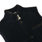 Darzi Midnight Blue merino wool waistcoat laid flat against white background