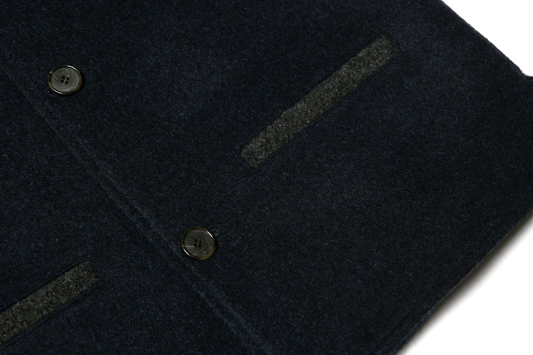 Darzi Midnight Blue merino wool waistcoat - contrast side pocket welt detail