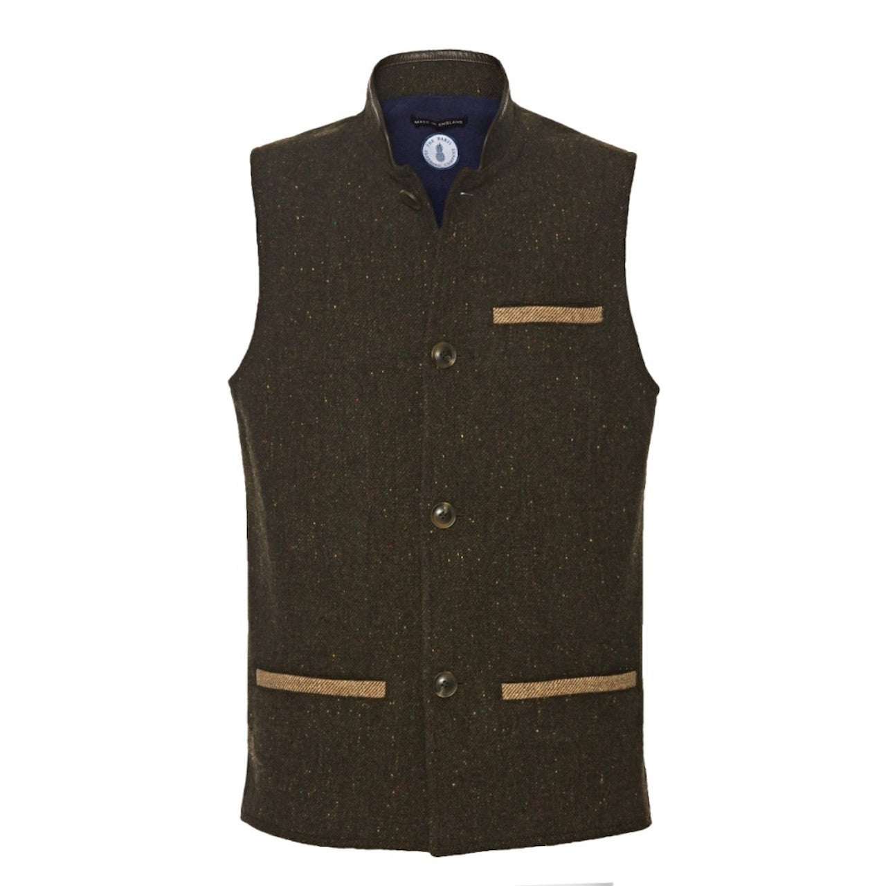 Men's Tweed Wool Darzi gilet in dark brown - front view