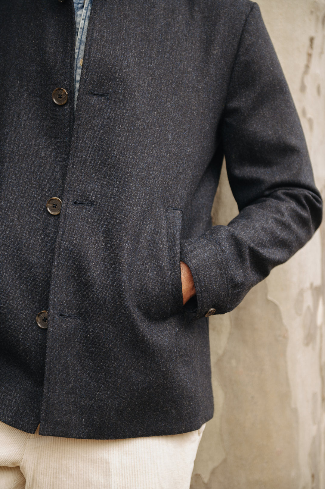 Darzi Merino Wool Car Coat - Dark Navy - Pocket