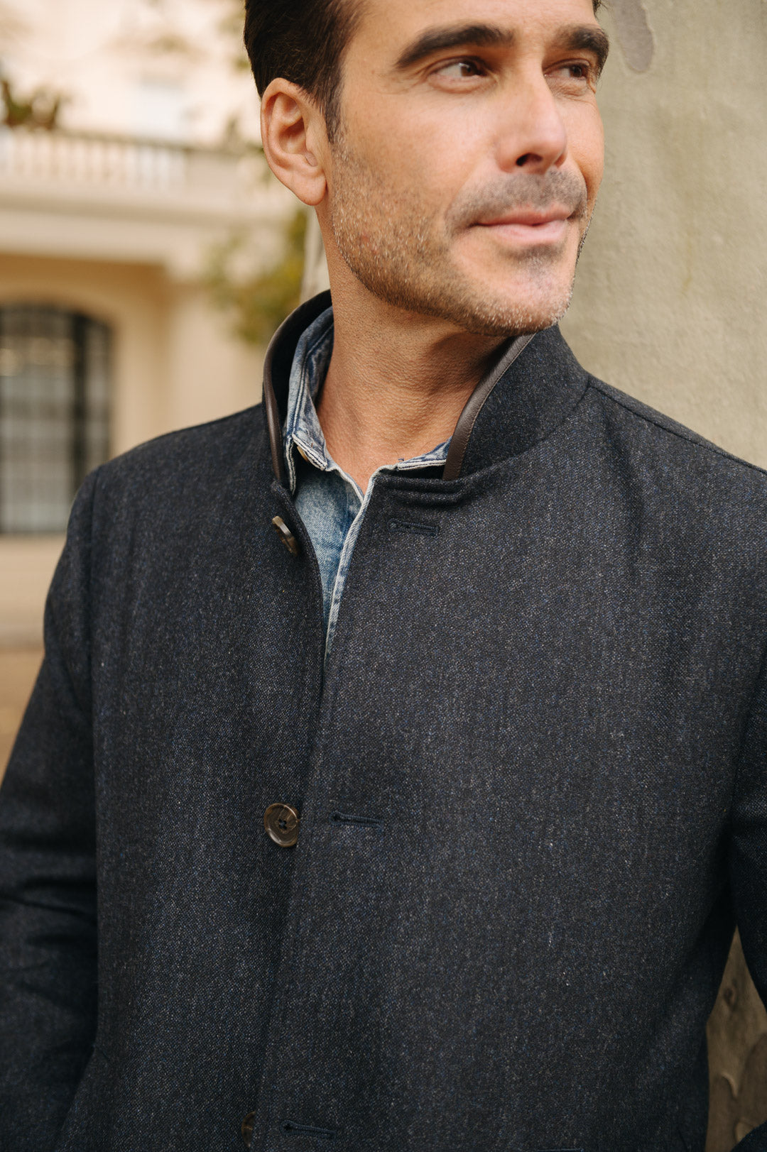 Darzi Merino Wool Car Coat - Dark Navy