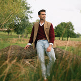 Men's Shetland Wool Darzi gilet in Camel Brown