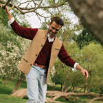 Men's Shetland Wool Darzi gilet in Camel Brown