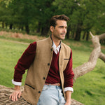 Men's Shetland Wool Darzi gilet in Camel Brown