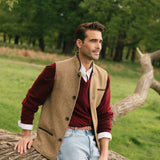 Men's Shetland Wool Darzi gilet in Camel Brown