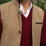 Men's Shetland Wool Darzi gilet in Camel Brown