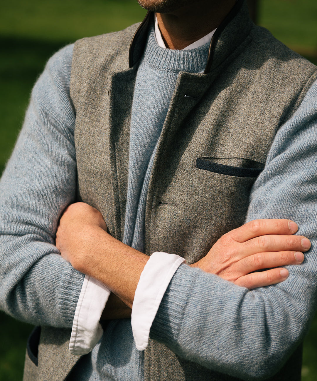 Darzi Sheltand Wool Gilet - Smoke Blue