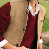 Men's Shetland Wool Darzi gilet in Camel Brown