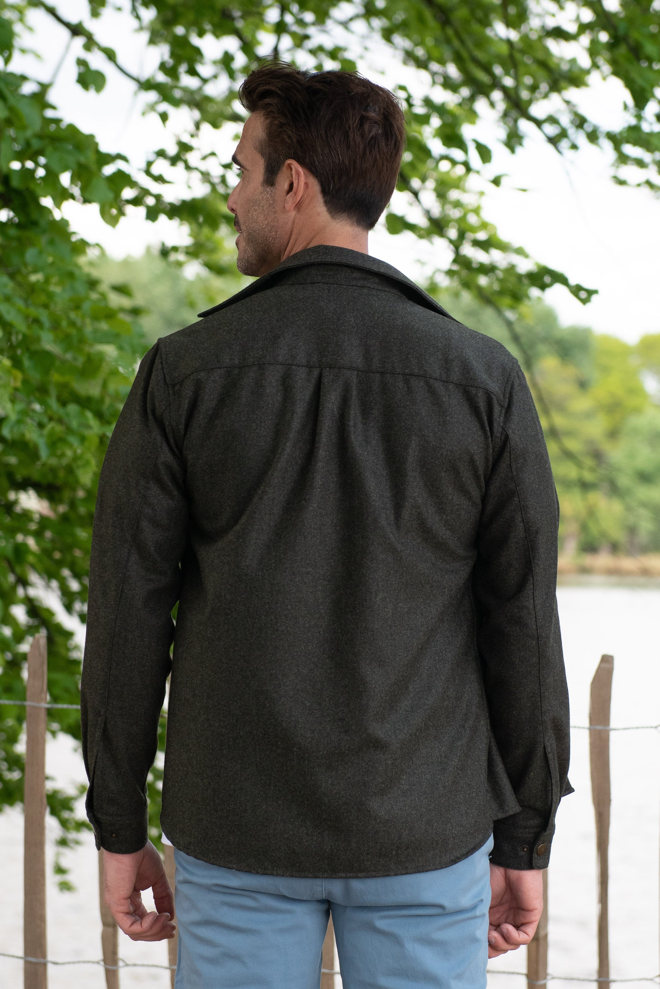 Darzi Wye Overshirt - Olive - Back