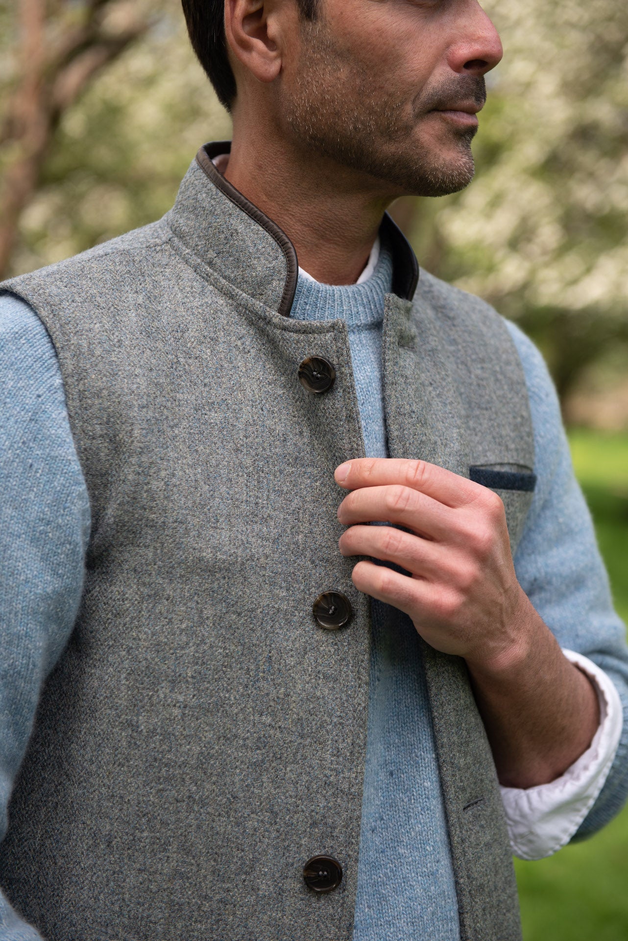 Darzi Shetland Wool Gilet - Smoke Blue