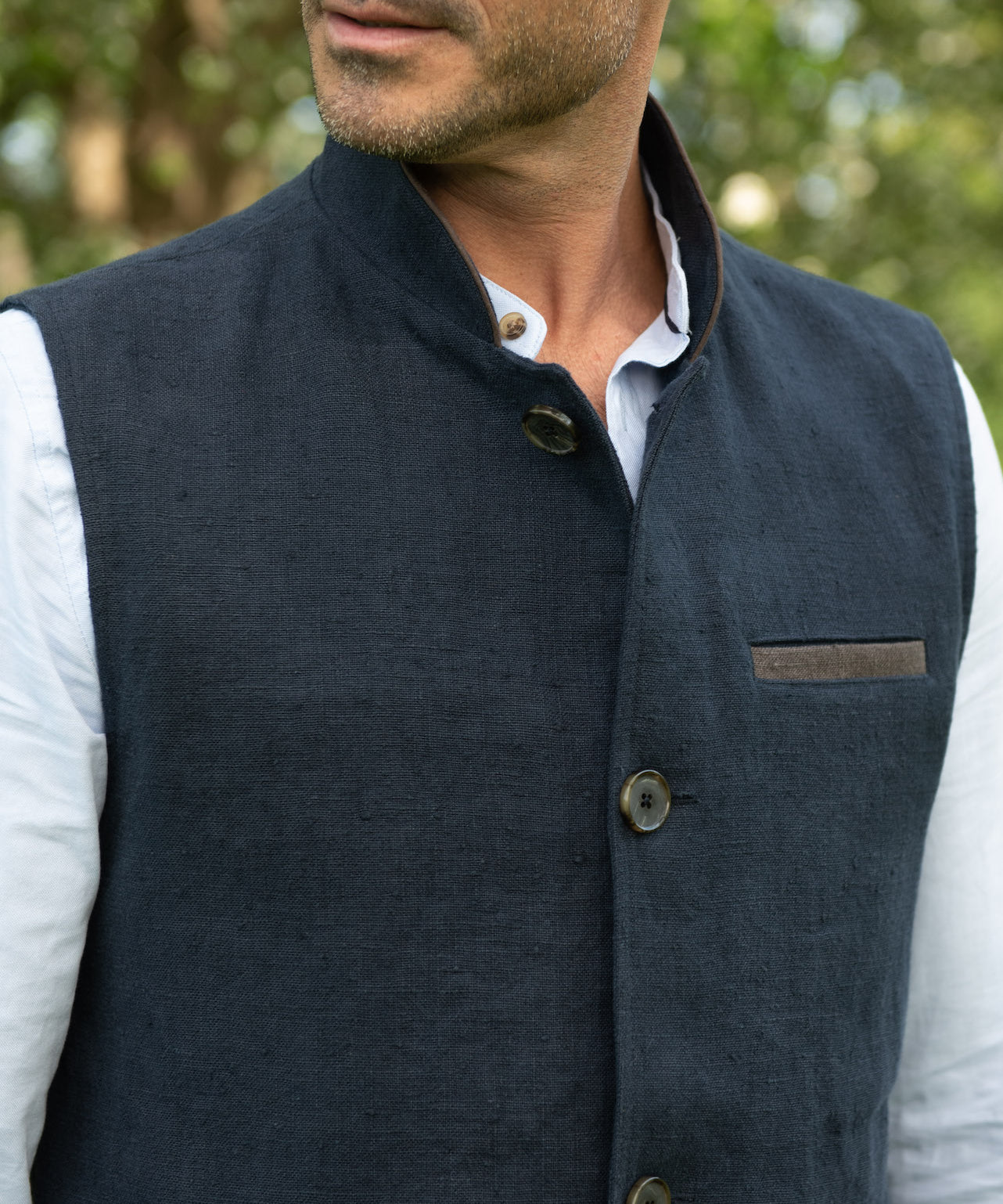The Alderney Linen Waistcoat - Navy