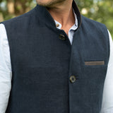 The Alderney Linen Waistcoat - Navy